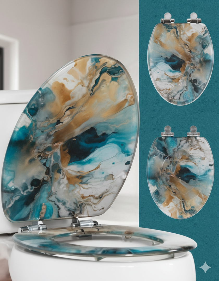 Angol Shiold ELONGATED Soft Close Toilet Seat Resin, Quiet and Slow Close Lid and Seat with Quick Release Adjustable Hingesfor Standard Toilets, Easy Installation & Clean(19 Inch, Backstroke Dolphin)