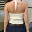 Verdusa Women's Cut Out Halter Tops Rib Knit Tie Backless Crop Tops Summer Chic Outfits (S)
