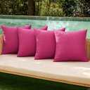 MIULEE Pack of 4 Decorative Outdoor Throw Pillow Covers Linen Waterproof Pillow Covers Farmhouse Cushion Cases for Patio Garden Tent Balcony Couch Sofa 18x18 inch Hot Pink