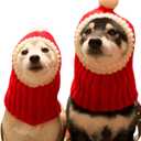 NACOCO Christmas Dog Hat Crocheted Snood Funny Pet Cap with Pompon Red Green Warm Winter Dog Hat Knit Snood Headwear for Pets & Women & Men (Red, S) (Small (Pack of 1))