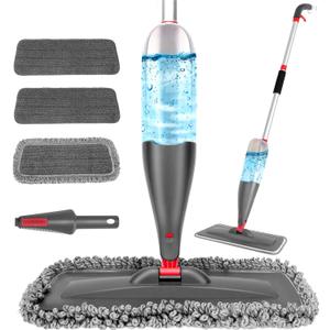 Spray Mop for Floor Cleaning with 3pcs Washable Pads - Wet Dry Microfiber Mop with 800 ml Refillable Bottle for Kitchen Wood Floor Hardwood Laminate Ceramic Tiles Floors Dust Cleaning (Gray)