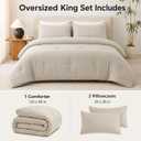 Oversized King Comforter Set, 3 Pieces Beige Quilted Bedding