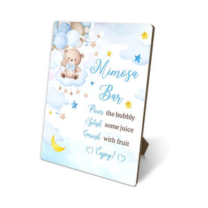 Bear Balloon Mimosa Bar Sign, Baby Shower Supplies, Bar Sign For Gender Reveal Party Wedding Reception Event Party, Bridal Shower Decorations, 8x11 Inches Tabletop Decor, Wood Sign With Stand, b12