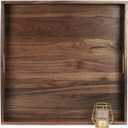 22 x 22 Inches Large Square Black Walnut Wood Ottoman Tray with Handles, Serve Tea, Coffee or Breakfast in Bed, Classic Wooden Decorative Serving Tray