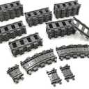 56pcs City Train Tracks Toy Straight and Flexible Train Track Railway Extension Building Set Block Toy Compatible with Major Brand (36 Straight and 20 Flexible)