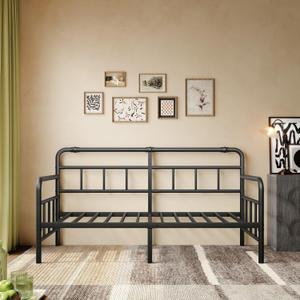 14 Inch Daybed-Frame, Twin-Daybed with Classic-Headboard - Heavy Duty Steel Slats,Metal Sofa Bed Frame for Living Room Bedroom Guest Room, Easy Assembly(Black) (Minimalist)