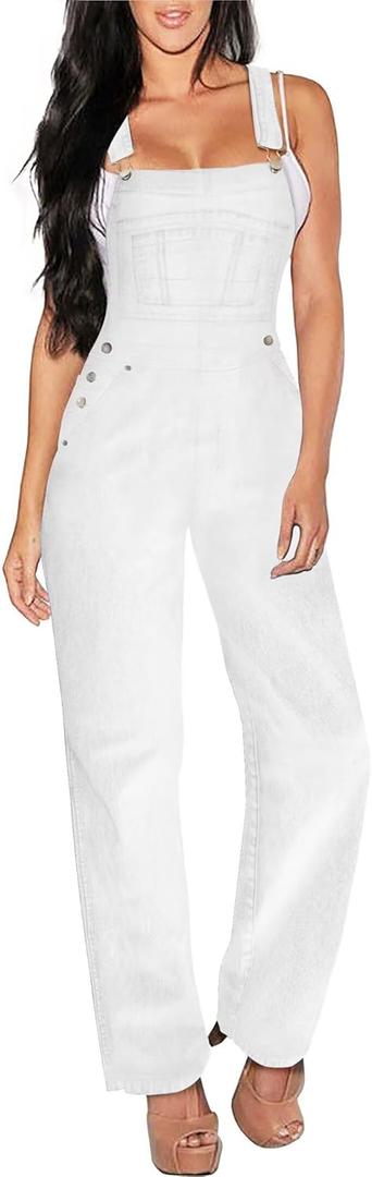 Hybrid & Company Womens Super Comfy Stretch Denim jumpsuit Pants Overalls (Large, Pvj156998-white)