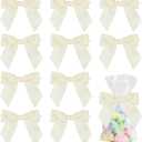 AIMUDI Ivory Bows for Wedding Decor 4.5" Pre-Tied Cream Satin Ribbon Twist Tie Bows for Treat Bags Ivory Ribbon Bows for Crafts Premade Bows for Gift Wrapping Baby Shower Party Favors - 36 PCs