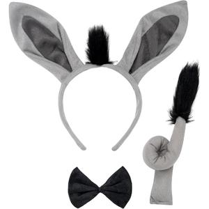 Carnavalife Donkey Costume for Adults, 3-Piece Animal Set with Ears Headband, Tail and Bow Tie for Carnival, Halloween and Parties