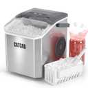 Countertop Ice Maker Machine with Handle, 9 Ice Cubes in 6 Mins, 26.5Lbs/24H, 2 Sizes of Bullet Ice, Auto-Cleaning Portable Ice Machine for Home Kitchen Party RV Camping, Stainless Steel Silver
