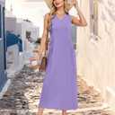 MISFAY Women's Sleeveless V Neck Maxi Dress with Pockets Vacation Outfit | Breathable Air-Layer Rayon Blend, Wrinkle Resistant, Back Slit, Loose Fit, Formal Outfits, Wedding Guest, Machine Washable (Purple, L)
