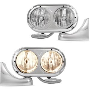 ALMULOO Pair Halogen Headlight Assembly Compatible with Peterbilt 359 Aluminum+Plastic Front Head Light Lamp Chrome Clear Lens+Chrome Housing Left&Right Side