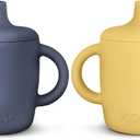 Silicone Sippy Cups with Easy Grip Transition Handles and a Soft Spout. A Non Toxic No Spill Unbreakable Training Cup 150ml/5oz |2-PACK Midnight Blue and Canary|