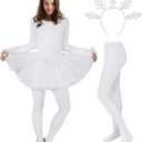 Sureio 3 Pcs Winter Snowflake Tutu Costume Christmas Woman Long Sleeved Dress Stocking White Headband for Cosplay Party (White, L)