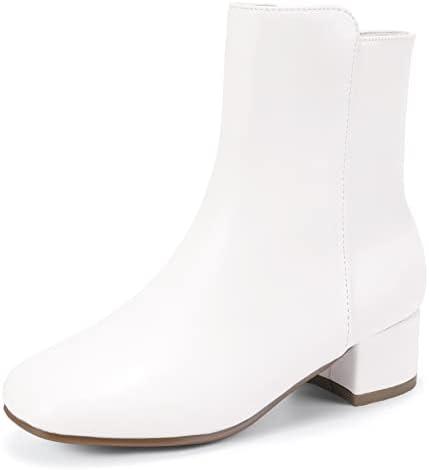 PANDANINJIA Girls Boots Fashion Square-Toe Dress Boots Low Heel Alyssa Ankle Booties with Zipper for Toddler Little Kids Big Kids, Size 9