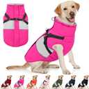 AOFITEE Dog Winter Coat, Dog Coat with Harness Built in, Dogs Jacket for Large Dogs, Reflective Waterproof Pet Puffer Jacket Snowsuit, Warm Fleece Windproof Pet Sweater for Cold Weather, XL (Rose Red)
