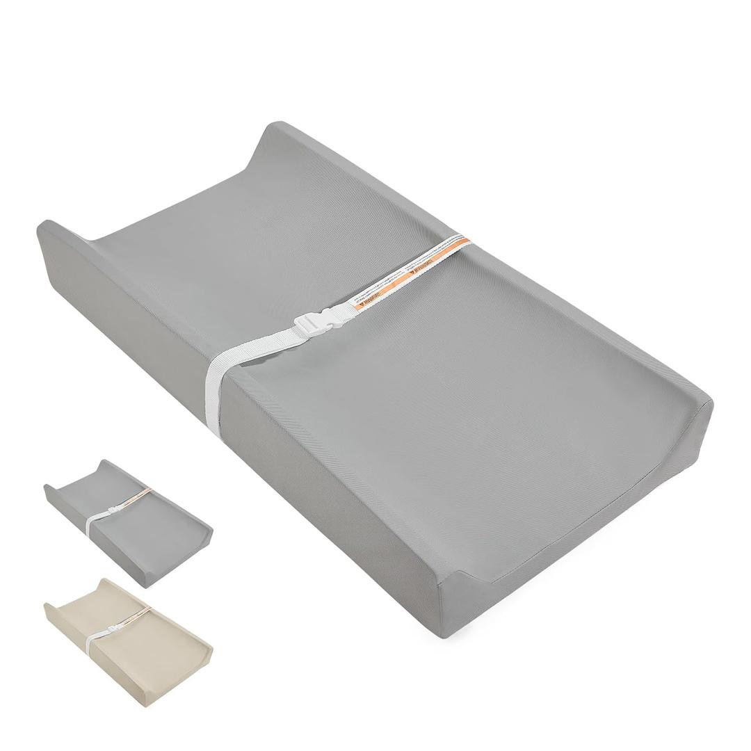 Baby Changing Pad, Waterproof & Wipeable Vegan Leather Diaper Changing Mat 31" x 16", Comfortable Soft Standard Size Infant Diaper Mat for Dresser and Table, Taupe (Grey)