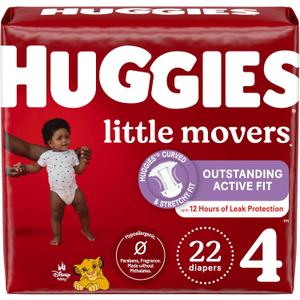 Huggies Size 4 Diapers, Little Movers Baby Diapers, Size 4 (22-37 lbs), 22 Count, 