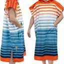 SUN CUBE Surf Poncho Changing Robe with Hood | Absorbent Quick Dry Microfiber Wetsuit Changing Towel with Pocket for Surfing Men Women (Orange Stripe)