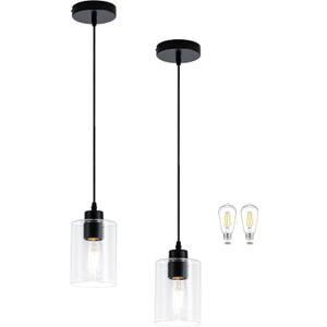MAYNA 2 Pack Black Pendant Lights Kitchen Island, Mini Pendant Light Fixture with Clear Glass Shade, Adjustable Cord Industrial Farmhouse Hanging Ceiling Lamp for Dining Room, Sink, Bar (Bulb Included)