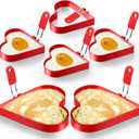 Patelai 6 Pcs Heart Pancake Mold Fried Hearts Shape Fried Egg Ring Set Stainless Steel Pancake Molds with Silicone Handle for Mothers Day Gift Breakfast Omelette Sandwich(Heart Style,4 Inch, 6 Inch)