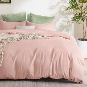 Bedsure Duvet Cover Queen Size - Soft Double Brushed Bedding Set for Kids & Adults, Zipper Closure, 3 Pieces, Includes 1 Duvet Cover (90"x90") & 2 Pillow Shams, NO Comforter, Pale Blush