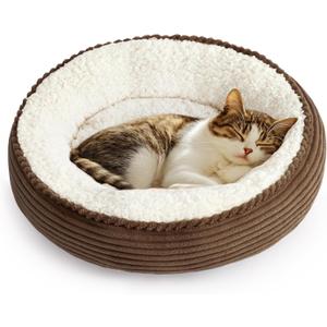 Love's cabin Round Donut Cat and Dog Cushion Bed, 20in Pet Bed for Cats or Small Dogs, Anti-Slip & Water-Resistant Bottom, Super Soft Durable Fabric Pet beds, Washable Luxury Cat Dog Bed Brown Stripe Size: 19.7"L x 19.7"W x 5.9"Th