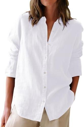 Button Down Shirts for Women Cotton Oxford Shirts Long Sleeve Dress Shirts Collared Blouses Work Casual Solid Tunic Tops, L