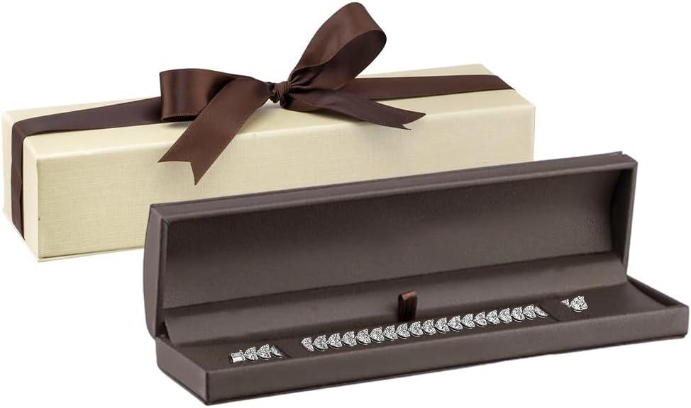 Dome-Shape Leather Bracelet Box for Women & Men  Jewelry Gift Box Ideal for Bracelet Case, Necklace, Chain  Bracelet/Necklace Box with Cream Ribbed Outer Box & Matching Bow Ribbon (Brown)
