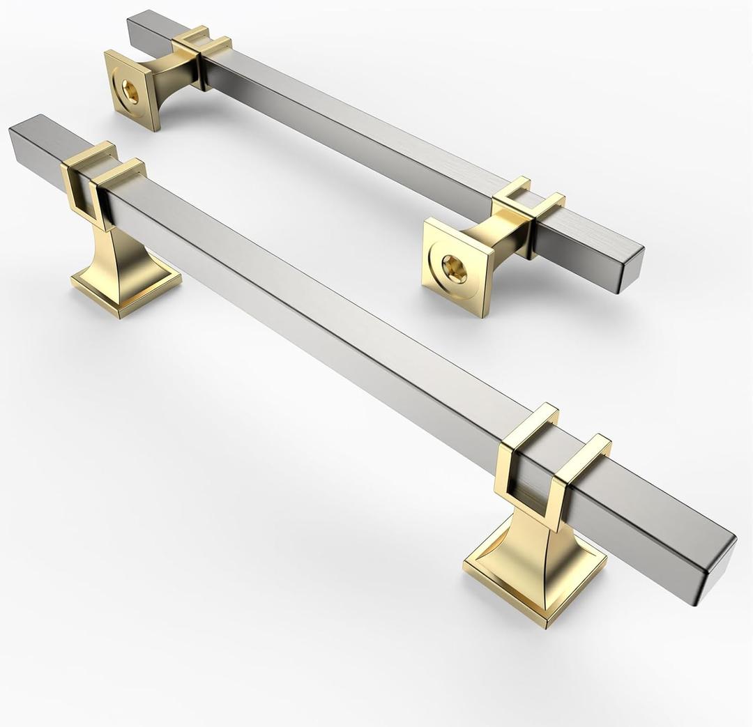 Asidrama 10 Pack 5 Inch(128mm) Brushed Satin Nickel and Gold Kitchen Cabinet Handles, Cabinet Pulls Kitchen Cabinet Hardware for Cupboard Drawer Pulls (5" Hole Center)