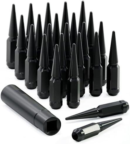 MIDOU AUTO M14x1.5 Spike Lug Nuts, 22 PCS Chrome Spiked 14mmx1.5 4.4" Tall Wheel Lug Nuts with 1 Socket Compatible with Chevy Silverado 1500 2500 3500, F-150 F-250 F-350