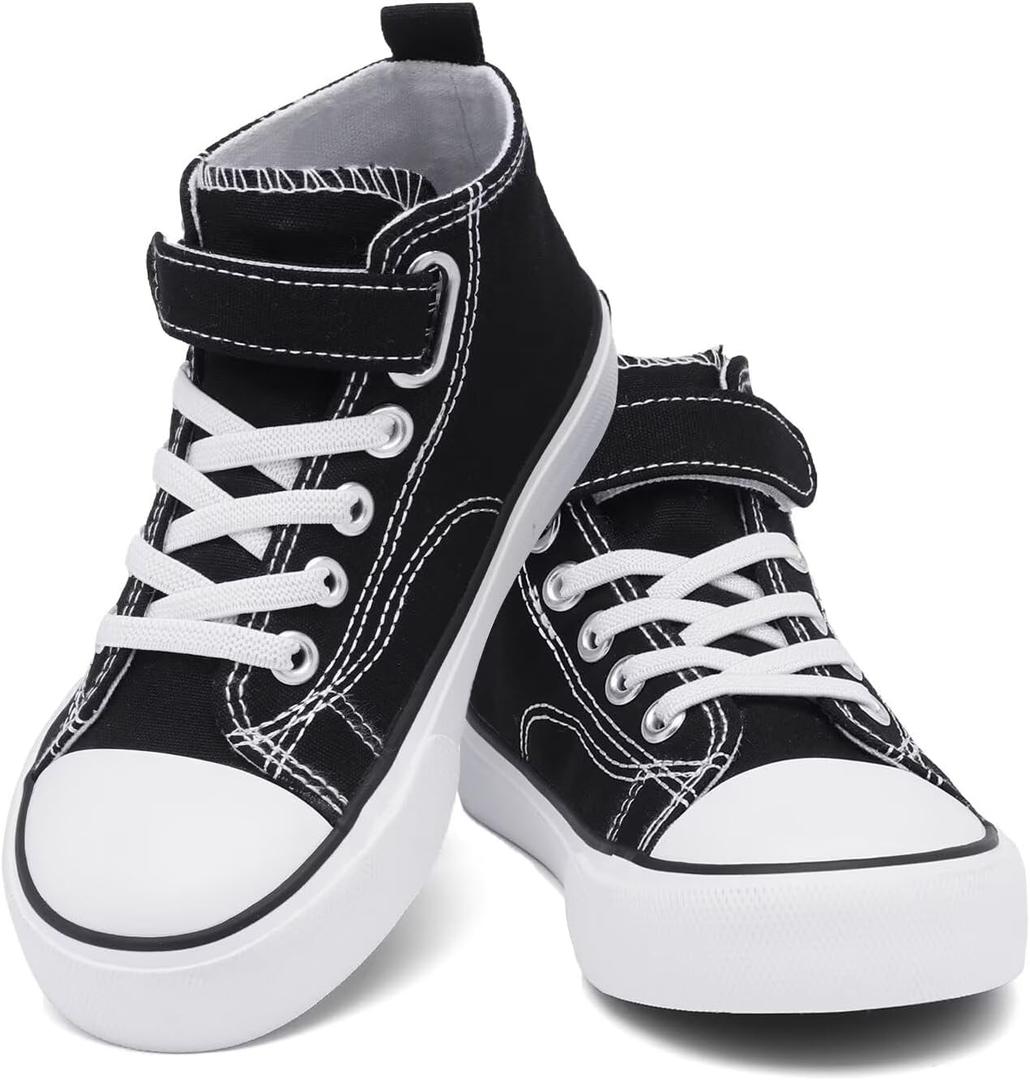 Toddler Canvas Shoes Girls High Top Sneakers Little Big Kids Boys Walking Cushioned Shoes Toddler 8-Big Kid 3 (Black)