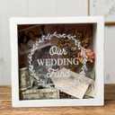 Honeymoon Fund Box Piggy Bank Shadow Box for Wedding Reception Party Bridal Shower Children Gift (Our Wedding Fund, White and Brown)