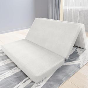 Moonsea Tri Folding Mattress Topper, Memory Foam Tri-fold Mattress with Ultra Soft Waterproof Washable Cover, Full Size (75"x54"x4")