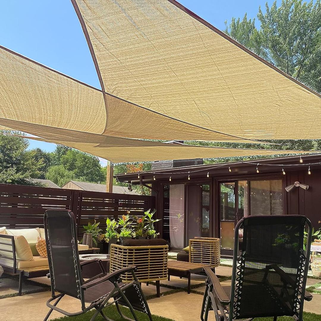 LOVE STORY 14' x 14' x 14' Triangle Shade Sail Canopy Sail Shade Sunshade for Patio Beach Pool Outdoor, Sand