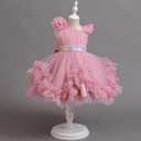 OBEEII Pageant Dress for Toddler Girls Sequin Irregular Ruffle Tulle Tutu Dresses Princess Birthday Wedding Flower Girl Dress, 130 cm (Pink)