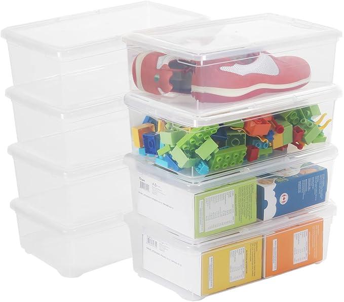8 PCS Plastic Shoe Boxes Clear Stackable Storage Bins with Lids See-Through Rectangular Storage Boxes Durable Lidded Shoe Boxes for Home and Art Supplies (White)