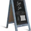 HBCY Creations A Frame Chalkboard 40x20 Solid Wood A-Frame Sign Denim Blue Double-Sided Magnetic Board, Chalkboard Menu Board, for Restaurants, Cafs, Weddings - Heavy Duty Hinges