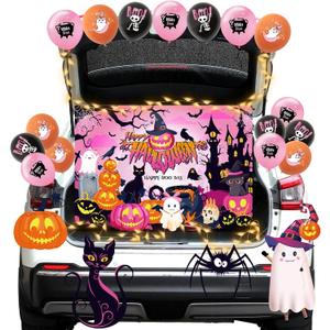 Halloween Trunk or Treat Car Decorations Kit for Suv, Happy Boo Day Trunk or Treat Decoration, Halloween Archway Garage Supplies Garage Door Car Ballons Decor Outdoor