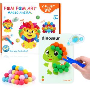 YPLUS Pompoms Art Crafts Kits, Toddler DIY Sensory Montessori Activities Box for Kids Ages 3+, Finger Motor Art Supplies - Theme Animals
