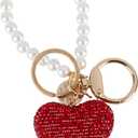 2 x Car Keychain for Women, Bling Rhinestone Heart Pearl Car Keychain for Decoration, Keychains Gifts for Valentine's Day Mother's Day Birthday Anniversary