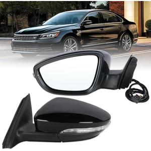 Lqito Left Driver Side Mirror Compatible With 2016 2017 2018 2019 2020 2021 2022 VW Passat With Power Folding Power Glass Heated Turn Signal Black Replace#561857507BB9B9(8Pins)