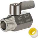 Shower Head Shut Off Value with Handle Lever, 304 Stainless Steel Water Flow Control Value 1/2" NPT Thread, Showerhead Shower Shut Off Adjustable Water Pressure Regulator, Water Saver