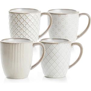 getstar Ceramic Coffee Mugs 12oz Set of 4, Pottery Coffee Tea Cup Set for Kitchen with Texture Patterns for Coffee, Tea, Hot Cocoa, Milk, Microwave and Dishwasher Safe