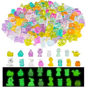 Diinokiy 200Pcs Luminous Mini Resin Animals to Hide Tiny Creatures Glow in The Dark for Miniature Fairy Garden Decor Accessories Micro Landscape Aquarium Duck Dinosaur Rabbit Flamingo Owls Marine