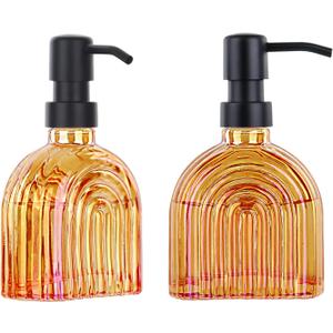 2 Pack Glass Soap Dispenser Bathroom, 9 Oz Kitchen Soap Dispenser, Refillable Liquid Modern Soap Dispenser for Hand Soap, Lotion Dispensers Bottle - Home, Commercial Countertop Decor. (Orange)