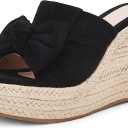 PiePieBuy Womens Platform Espadrilles Slip On Wedge Sandals Bow Tie Open Toe Slides Shoes (Black) 8