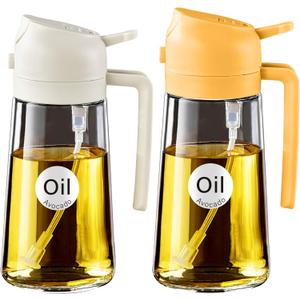 YARRAMATE 2Pcs 16oz/470ml 2 in 1 Oil Sprayer for Cooking with Stickers, Food-grade Glass Oil Spray Bottle, Oil Dispenser and Oil Sprayer for Kitchen, Salad, Frying, BBQ (White & Orange)