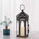DECORKEY Vintage Medium Size Candle Lantern Decorative, Moroccan Style Vintage Hanging Lantern with Clear Glass, Metal Tabletop Lantern Decor, Indoor Outdoor Candle Holders for Coming Season