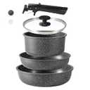 CAROTE Nonstick Cookware Sets, Non Stick Pots and Pans Set Detachable Handle, Kitchen Cookware Sets with Removable Handle, Stackable RV Cookware for Campers, Oven Safe (White 5 PCS) (5 pcs Granite Set, Cream White)